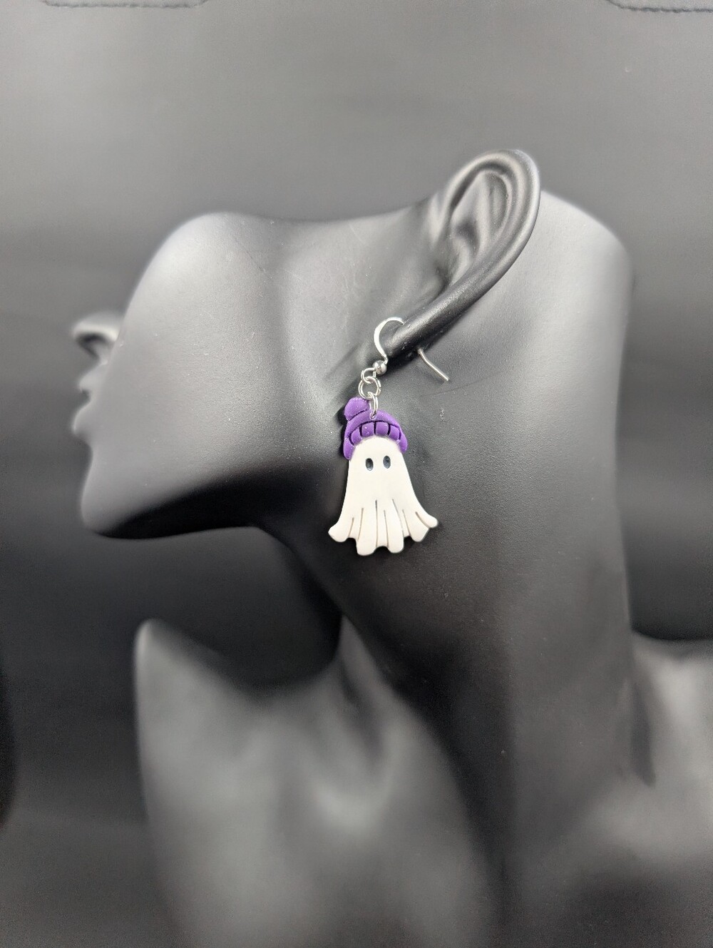 Purple Toque Ghost Dangle Earrings